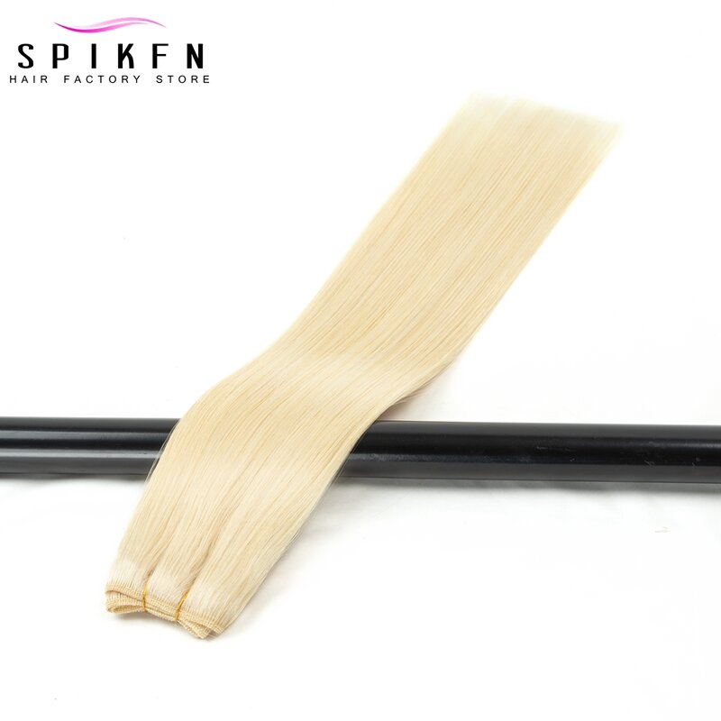 Blonde Machine Weft Human Hair Extensions 12"-24" Machine Made Remy Hair Bundles Natural Straight 50g Lightweight Sewing In Hair