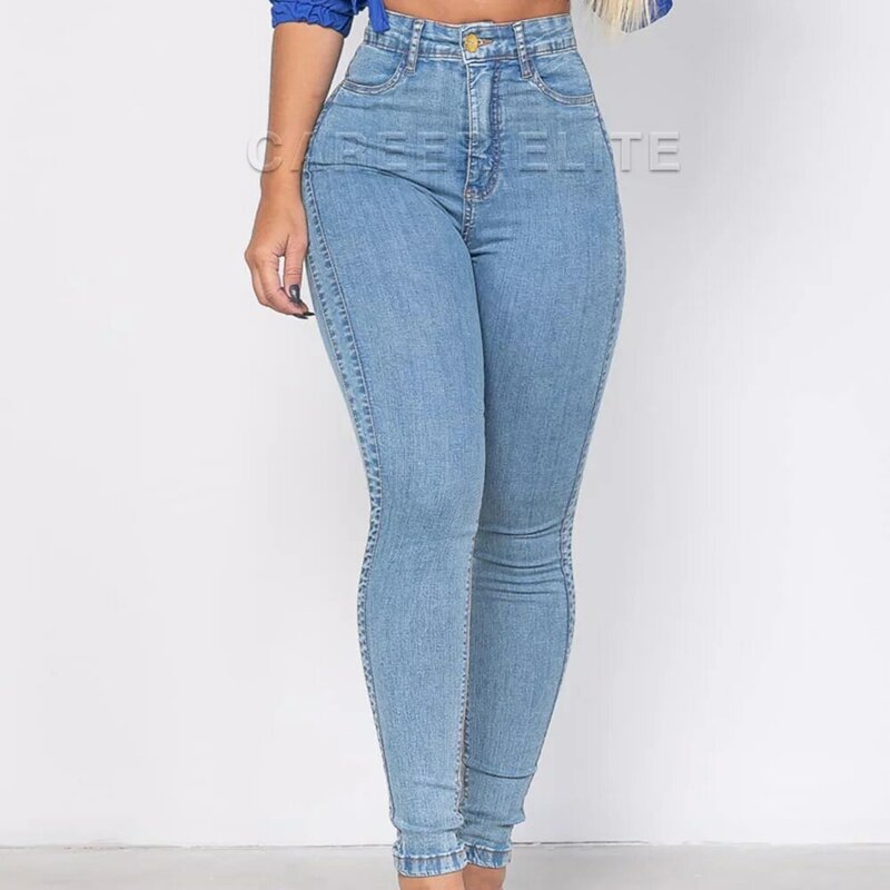 Calça jeans feminina de cintura alta, calça jeans casual de streetwear, lápis, roupa de verão, calça da moda, Y2K, 2024