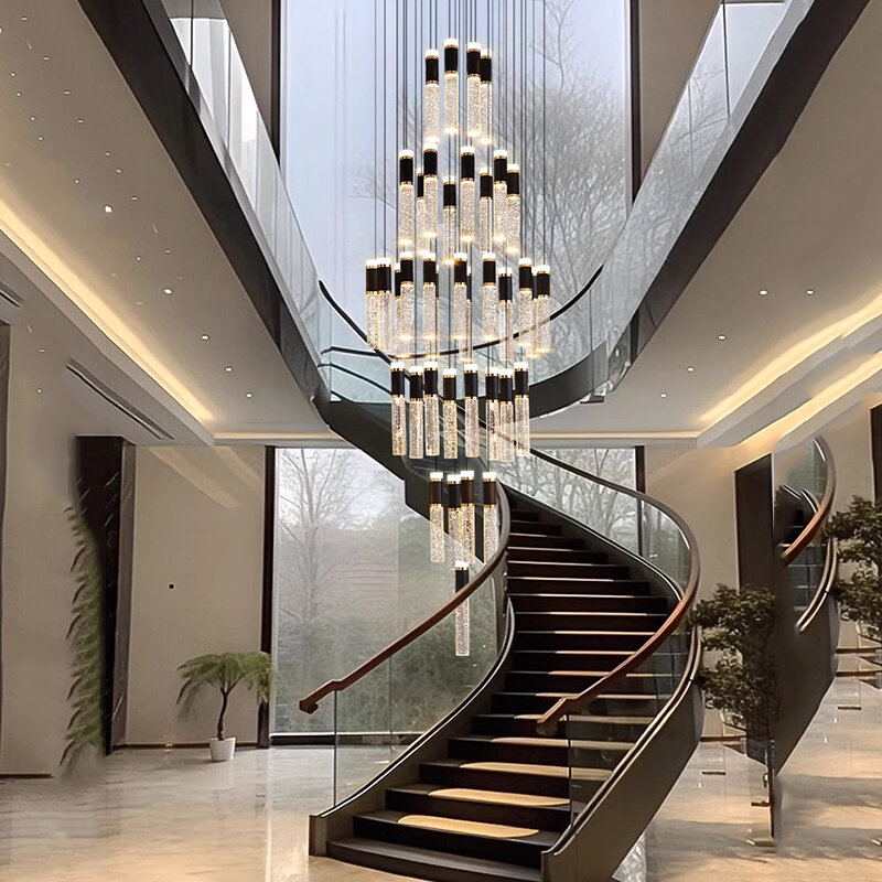 Lampu gantung kristal dekorasi rumah Modern, lampu liontin tangga, lampu liontin ruang tamu, pencahayaan interior
