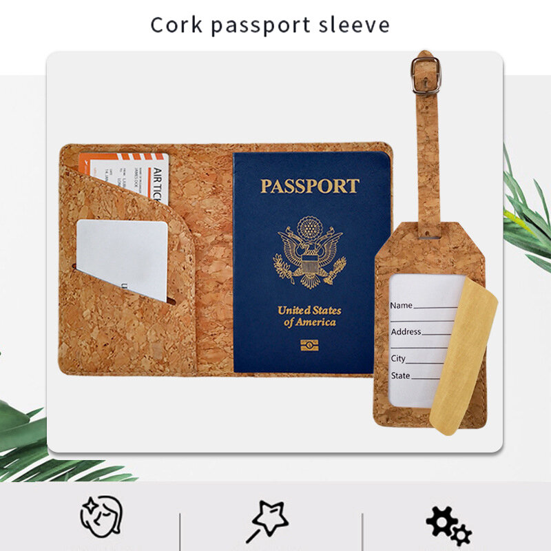 Factory Source Straight Hair Portable Anti-loss Stylish And Beautiful Cork Passport Holder Luggage Tag Set