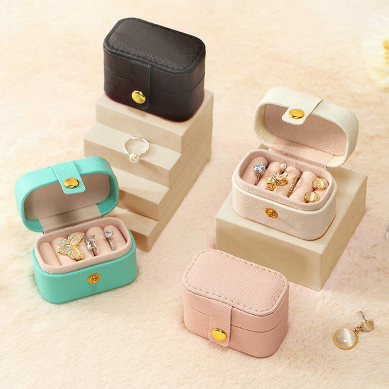 Mini caixa de jóias portátil para mulheres, couro PU de alto grau, estojo organizador, viagem, colar, brinco, anel de armazenamento, novo