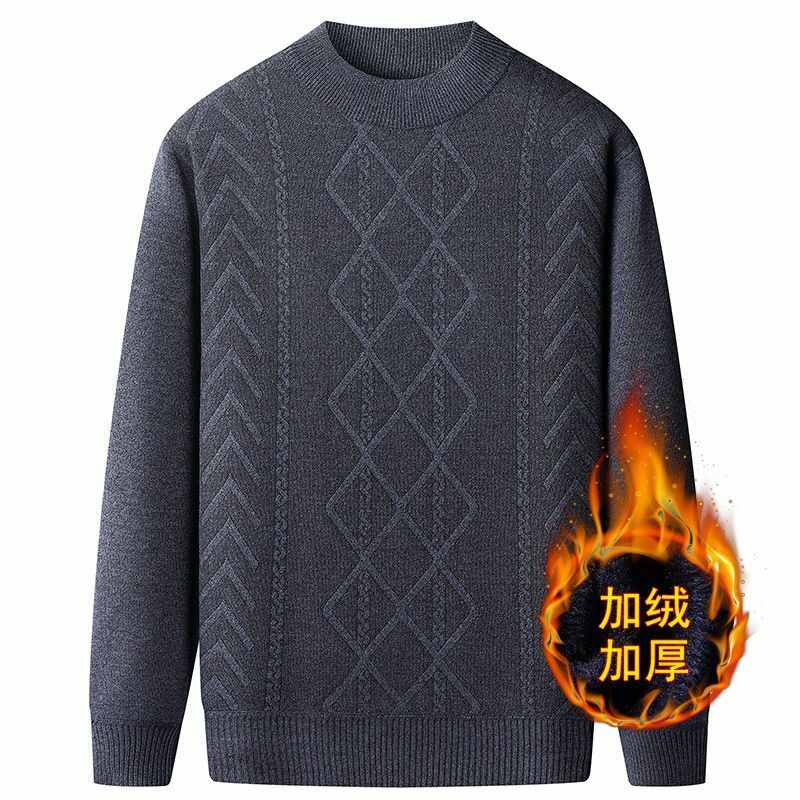 Koreański, wyściełany, pogrubiony jesienno-zimowy sweter pulower z okrągłym dekoltem w średnim i starszym wieku, tata nosi ciepły sweter z dzianiny
