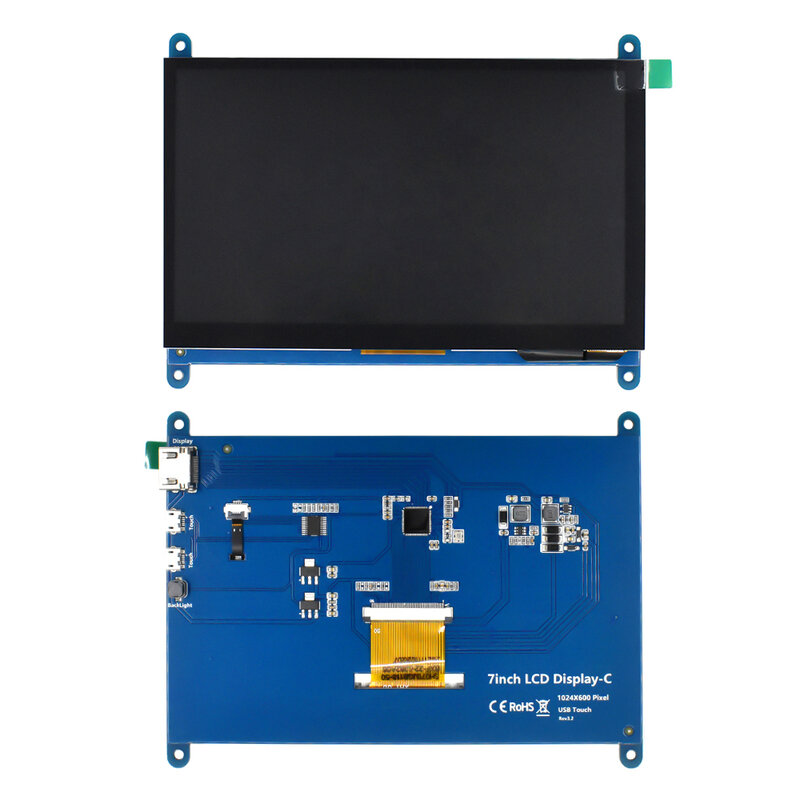 TNT capacitivo Touch Screen Panel, TFT LCD Module, Display para Raspberry Pi 3 B +, 4b, 1024x600, 7"