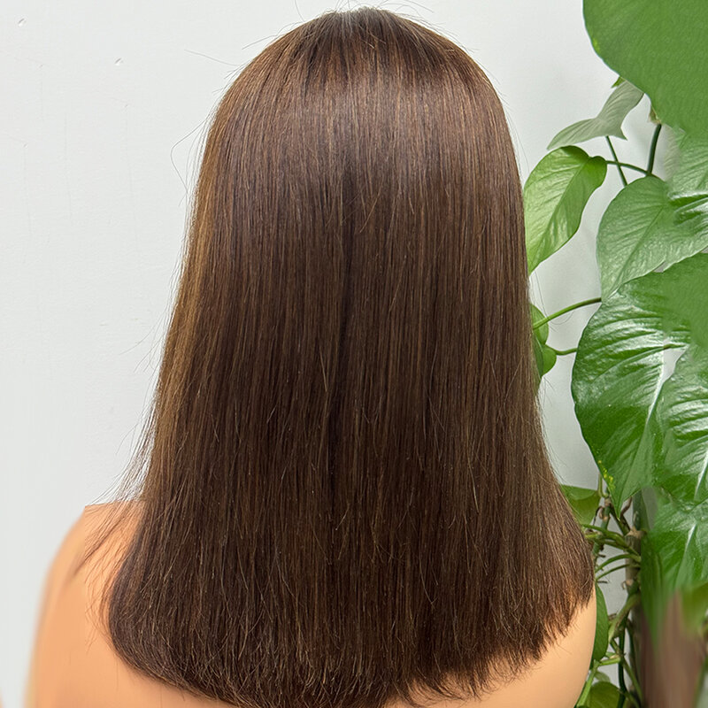 12 а парик из человеческих волос с двойным рисунком 2x6 на сетке, плотность 200%, шоколадно-коричневые короткие волосы, парик из прямых человеческих волос