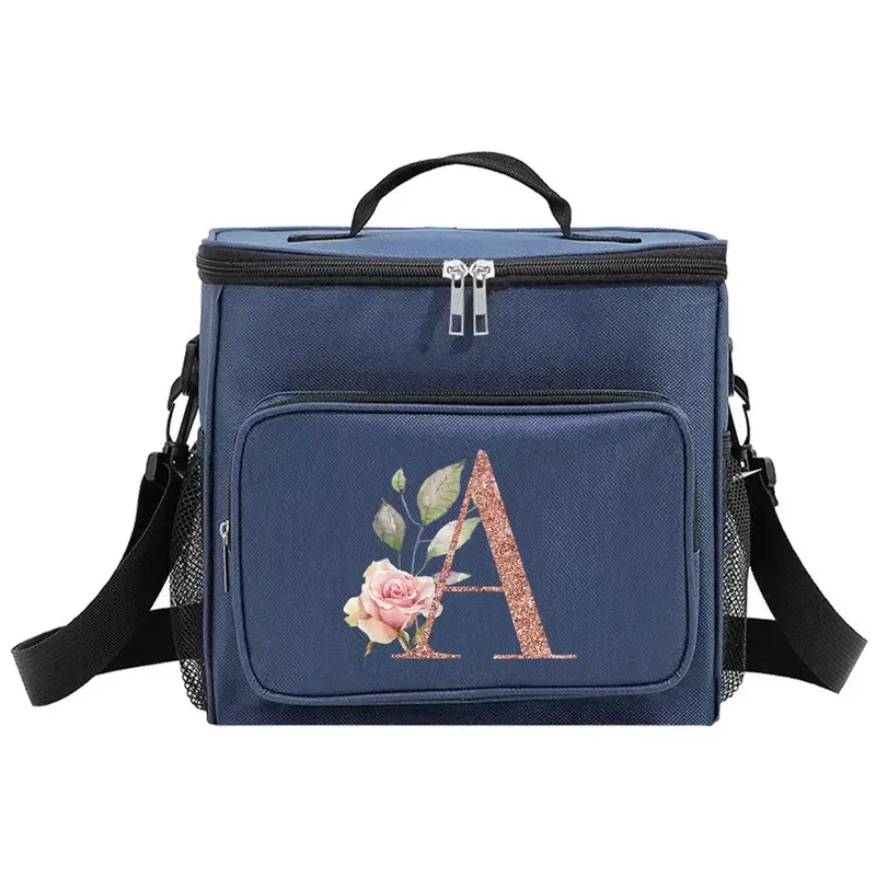 Student Lunch Box Portable Cooler Shoulder Lunch Bags Thermal Organizer Handbag Outdoor Camping Storage Boxes Rose Gold Printing