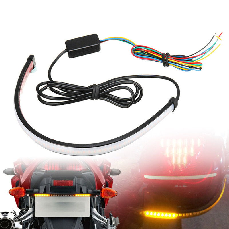 Lampu setrip LED untuk mobil truk, lampu setrip LED Amber mengalir merah untuk sepeda motor 20/30/45cm/60cm, setrip lampu sein rem ekor 12V 24V
