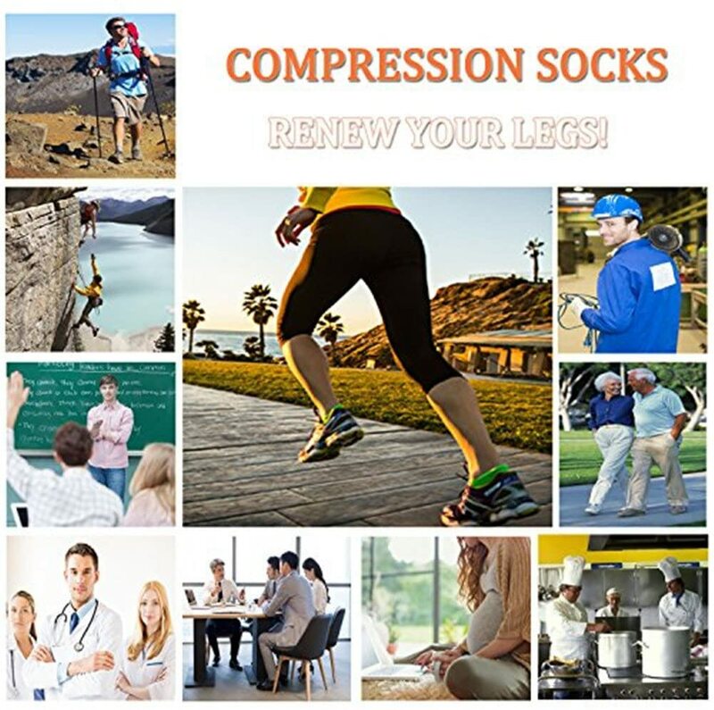 3/6/7 Pairs Compression Socks Varicose Veins Running Natural Hiking Basketball Outdoor Sports Socks Knee Length Elastic Socks