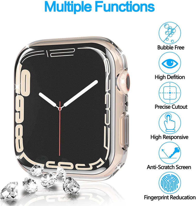 Protector de pantalla para funda de Apple Watch, cubierta de parachoques de TPU de 45MM, 41MM, 44MM, 40MM, 42MM, 38MM, accesorios para iwatch series 8, 7, SE, 6, 5, 4, 3