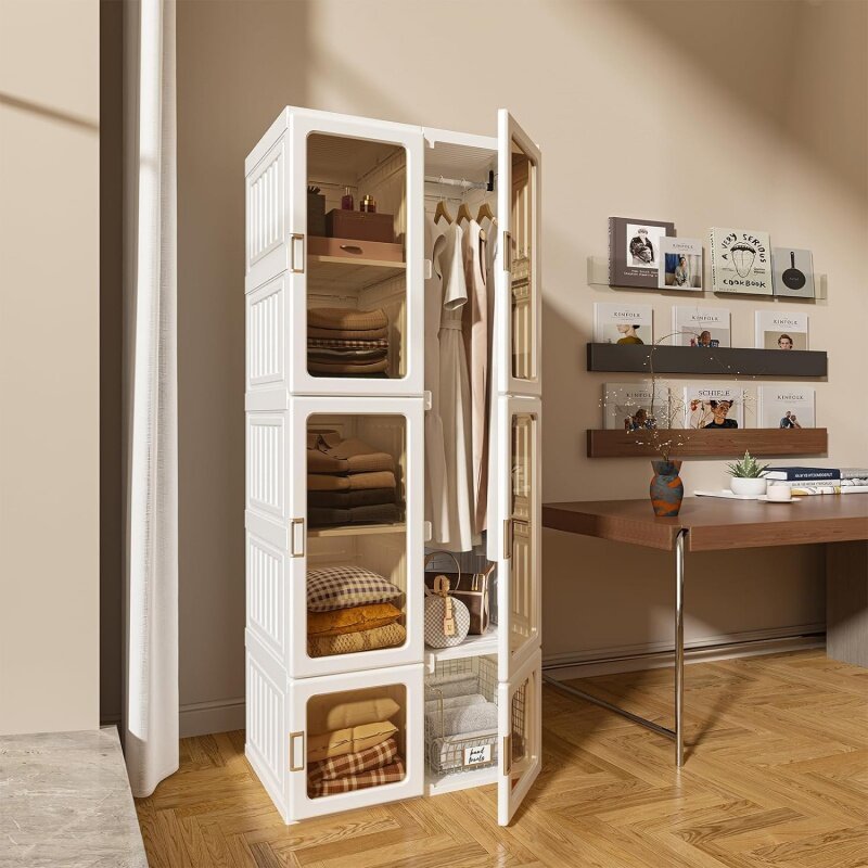 Organizador de almacenamiento de armario portátil para ropa, adecuado para sala de estar, dormitorio, armario de plástico con magnético transparente