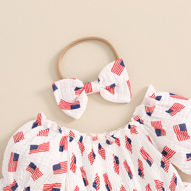 Lioraitiin-Conjunto de ropa para bebé y niña, Pelele de manga corta con estampado de bandera, conjunto de diadema bonita, trajes de verano, 4 de julio, 2024-03-26
