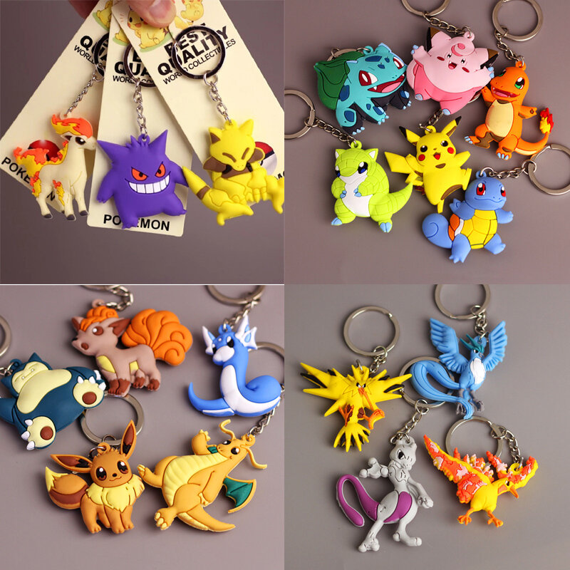 Pokemon Anime Pikachu Charmander Psyduck Snorlax Squirtle Anime Fashion Keychain Bag Keyring Pendant Accessories Birthday Gifts