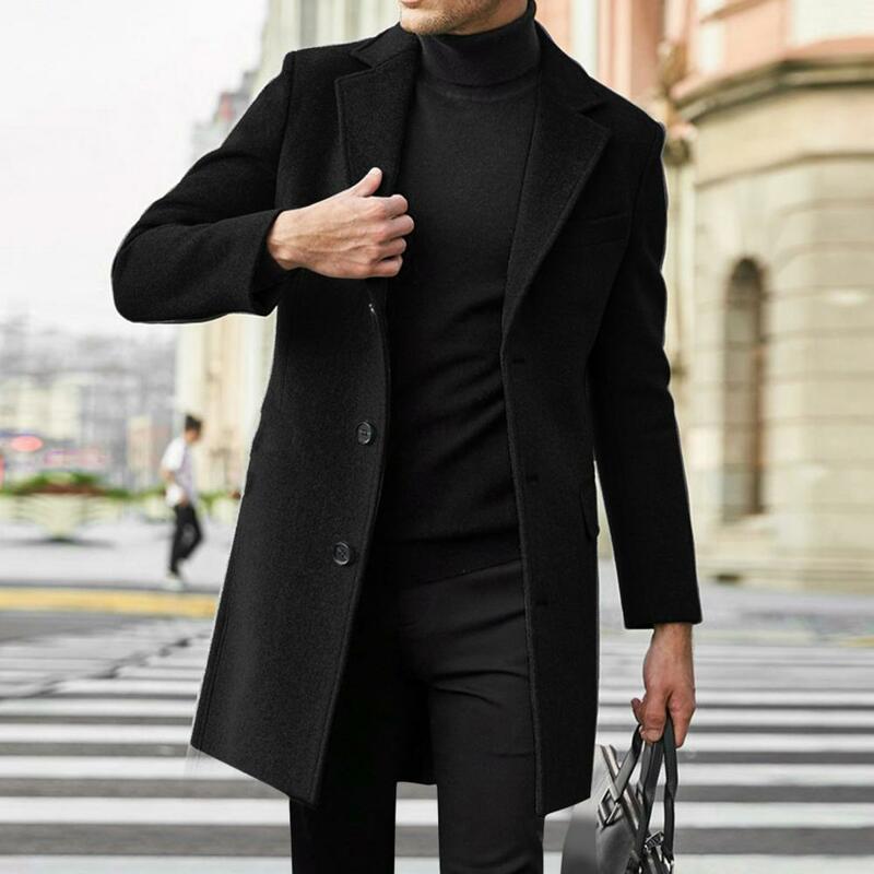 Kurtki zimowe męskie płaszcze z wełny Slim Fit męskie płaszcz klapy jednorzędowy jednolity kolor casualowa kurtka koreański Trend płaszcz