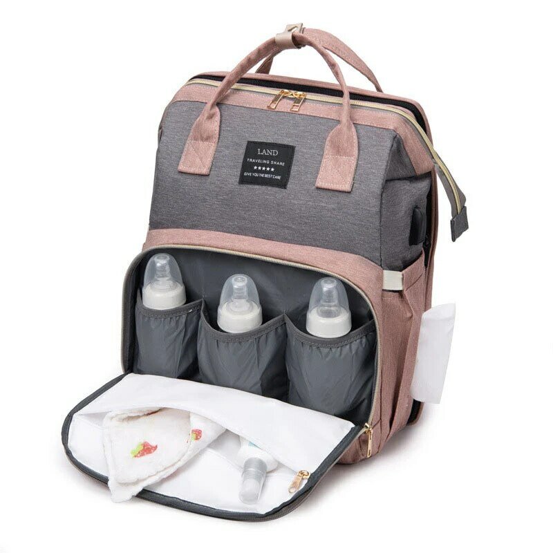 กระเป๋า Ibu Dan Bayi แฟชั่นความจุขนาดใหญ่กล่องเก็บอุณหภูมิแบบเรียบง่ายชาร์จด้วย USB กระเป๋าสำหรับเปลเด็ก