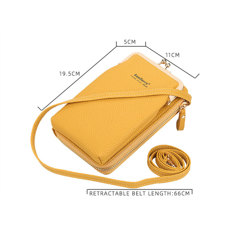 Baellerry-Mini bolso cruzado de cuero PU para mujer, bandolera de hombro para niña, bolso amarillo con cremallera para teléfono