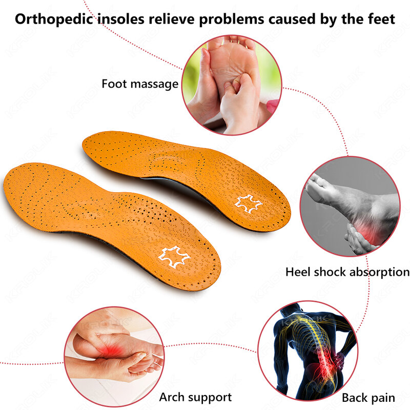 VTHRA-Palmilha de couro ortopédica para homens e mulheres, pés chatos Arch Support, sola de sapato ortopédica, perna O e X corrigida, unissex