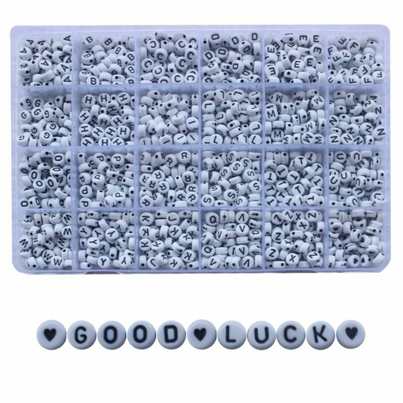 1200 piezas A-Z letra alfabeto corazón cuentas acrílicas redondas blancas para manualidades para hacer joyería pulseras con
