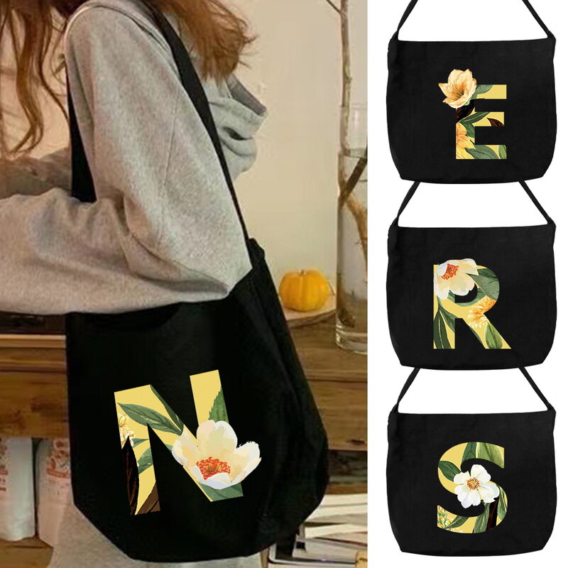 Bolso de hombro de lona para mujer, bolsa de almacenamiento portátil para artículos de trabajo y viajes, bolsa de hombro de la serie con patrón Floral