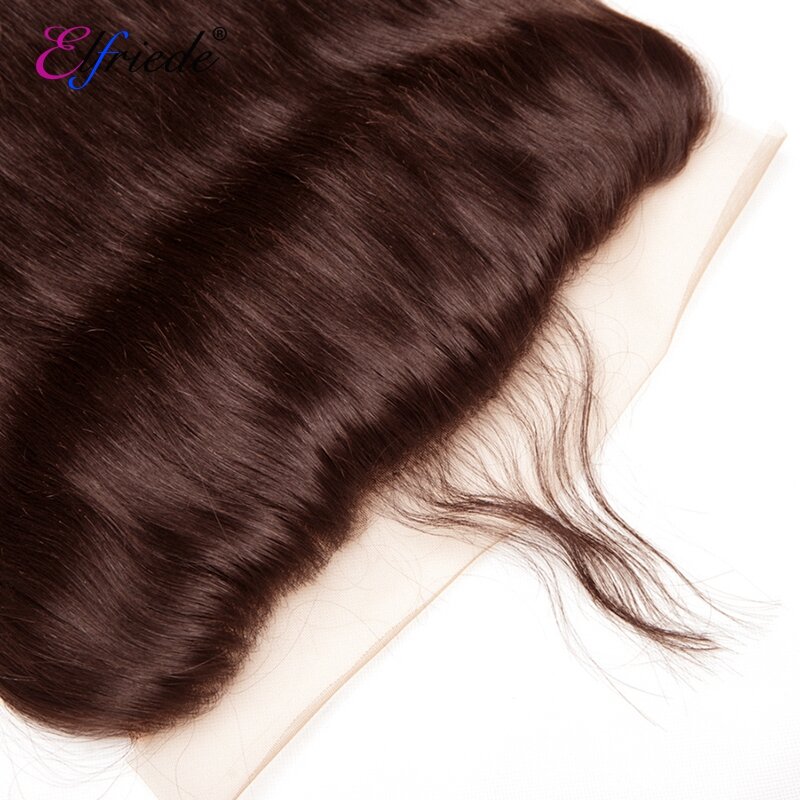 Elfriade-mechones de pelo liso de color marrón oscuro, 100% cabello humano, tramas cosidas, 3 mechones Frontal con encaje 13x4, n. ° 2