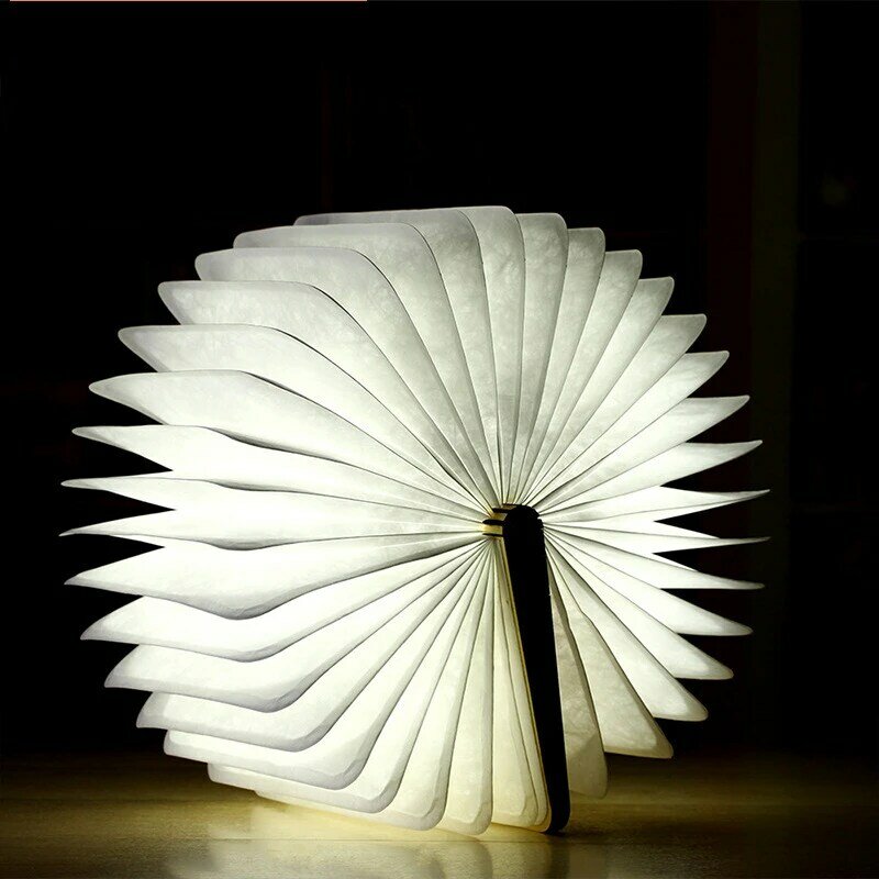 LED Folding Book Light, USB Rechargeable Book Light, Creative Wooden Light, Page Turning, Night Light