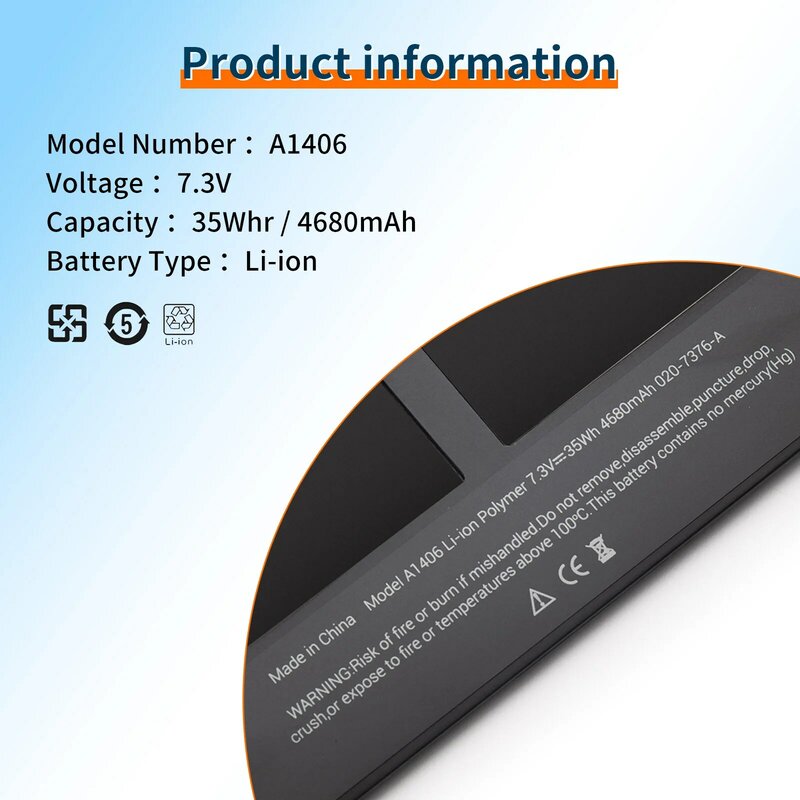 BVBH-Batterie pour ordinateur portable Apple MacPleAir, cadeau pour ordinateur portable, A1406, A1495, A1375, 11, A1370, 2010, 2011, A1465, 2012, 2013, 2014, 2015, 24.com