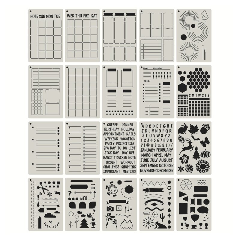 20PCS A5 Planner Stencils Journal Templates DIY Drawing Templates for DIY Notebook Scrapbook Diary Calendar 5x7.5 Inch