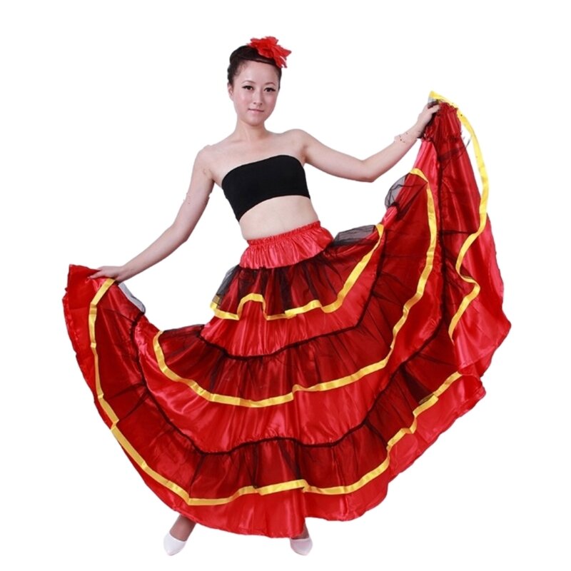 Y1UB Gonna da danza del toro spagnola da donna Gonna danza del ventre Costume da flamenco con altalena