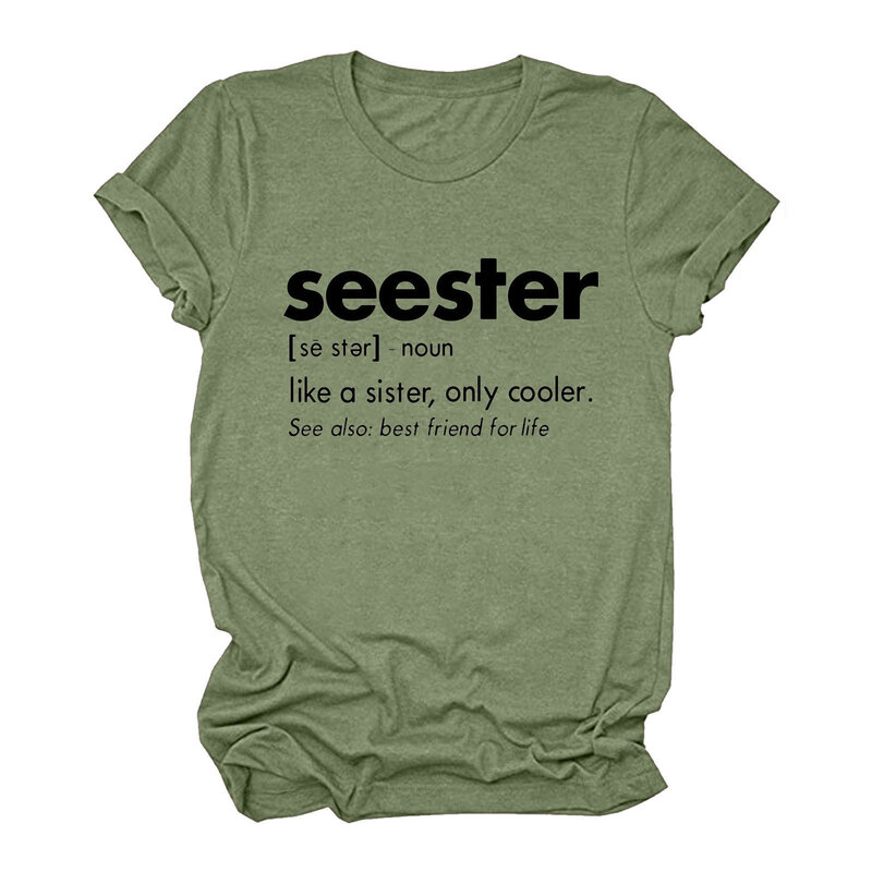 Seester Printed Women T-Shirts Top Casual Letters Printing Shirts Round Neck Short Sleeve Tee Tops Women Clothing Blouse