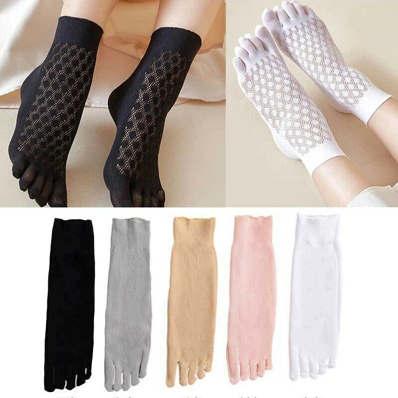 Summer Breathable Ankle Socks Soft Solid Color Foot Socks Fashion Five Finger Hosiery Comfortable Thin Hosiery Middle Tube