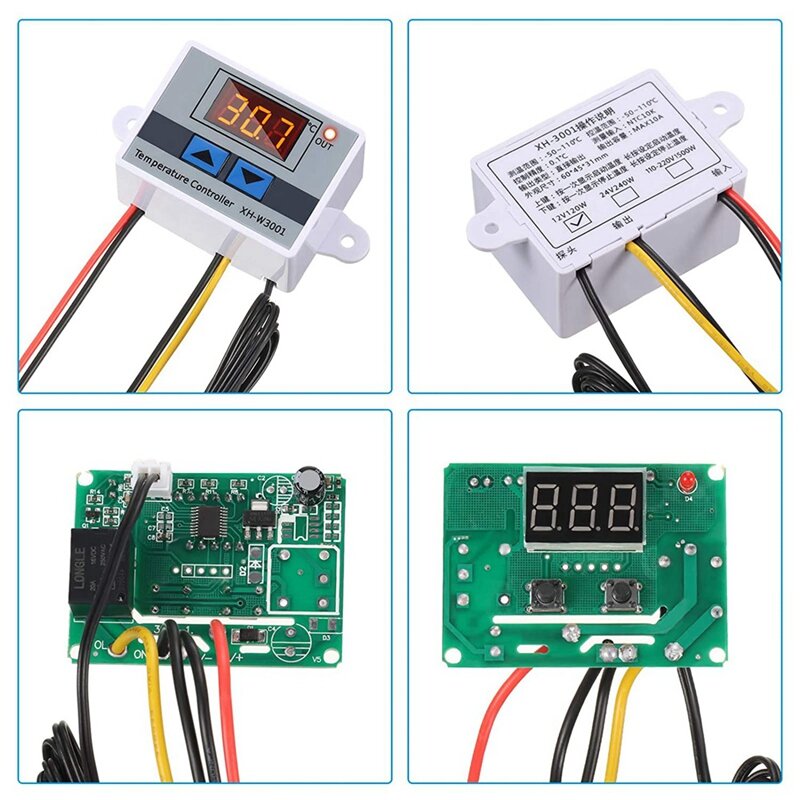 4Pc XH-W3001 Digital Temperature Controller Module Thermostat Switch Waterproof Probe Electronic Thermostat 12V 10A 120W