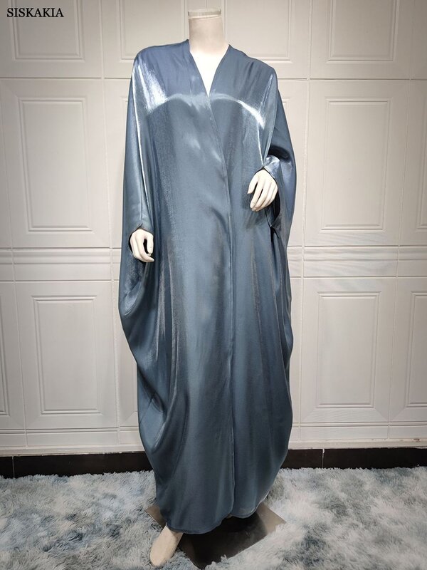 Siskakia Kimono Abayas for Women Modest Muslim Moroccan Dubai Fashion Casual Open Abaya Silk Satin Corban Eid Al Adha 2023 New