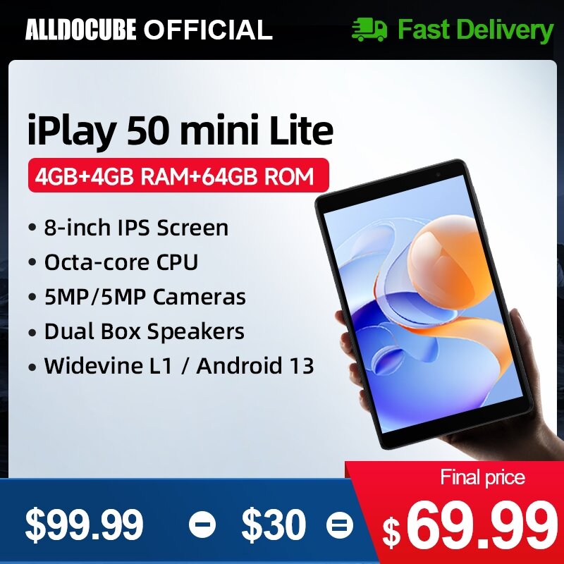 Alldocube-iPlay50 Mini Lite Android Tablet, memória virtual sem fio L1, 4GB + 4GB RAM + 64GB ROM, bateria 4000mAh, 5G WiFi, 13"