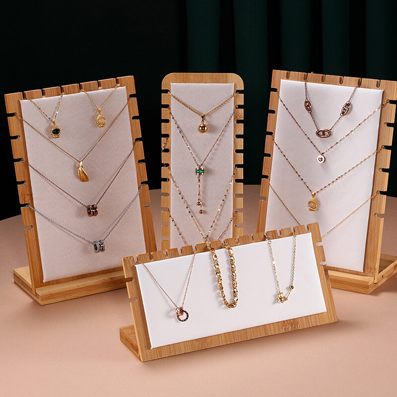 Fashion Solid Bamboo Jewelry Display Stand Necklace Display Stand Wooden Multiple Necklaces Easel Showcase Display Holder Board