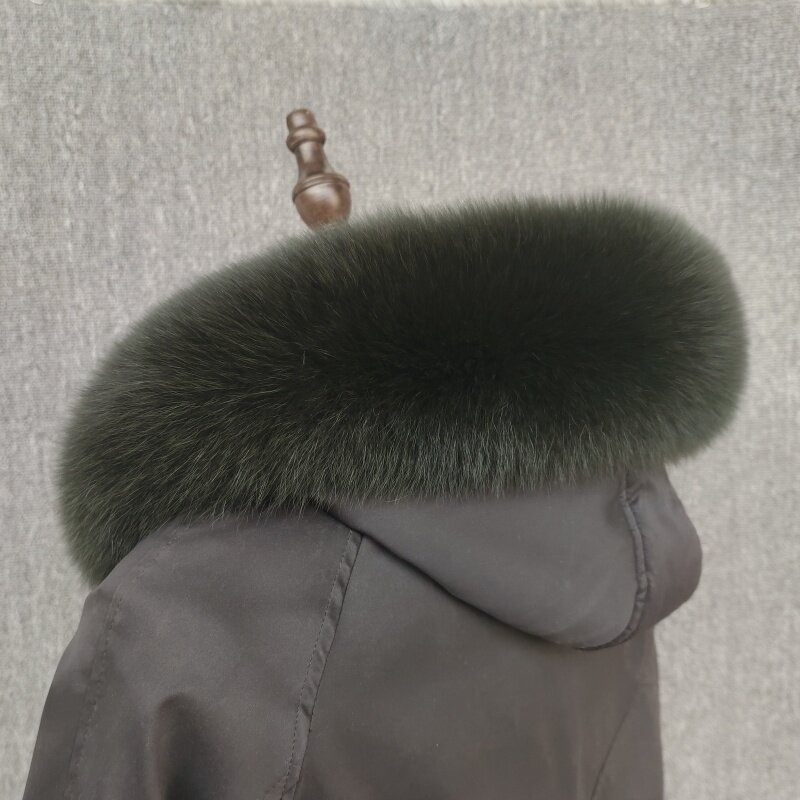 Cuello de piel de zorro Real para mujer, abrigo de invierno, decoración de capucha, calentador de cuello, bufanda de piel de zorro, chales de lujo, cuello de piel negra