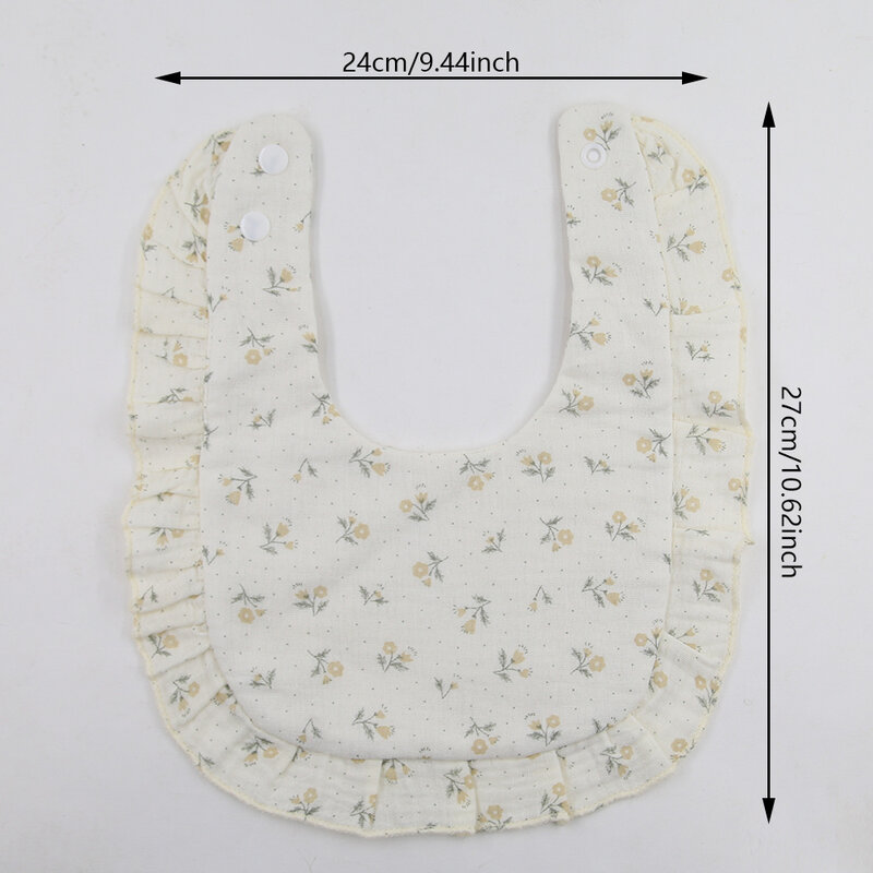 Flower Print Baby Bibs Adjustable Snap Saliva Towel Ruffled Edge Muslin Cotton Burp Cloths A Grade Girls Feeding Pocket Squares