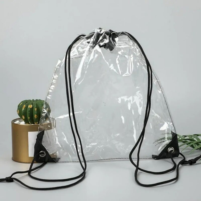 กระเป๋าหูรูด PVC กันน้ำใสปรับได้ความจุขนาดใหญ่สำหรับการเดินทางสนามกีฬากระเป๋าเป้เก็บของริมชายหาดอุปกรณ์กลางแจ้ง