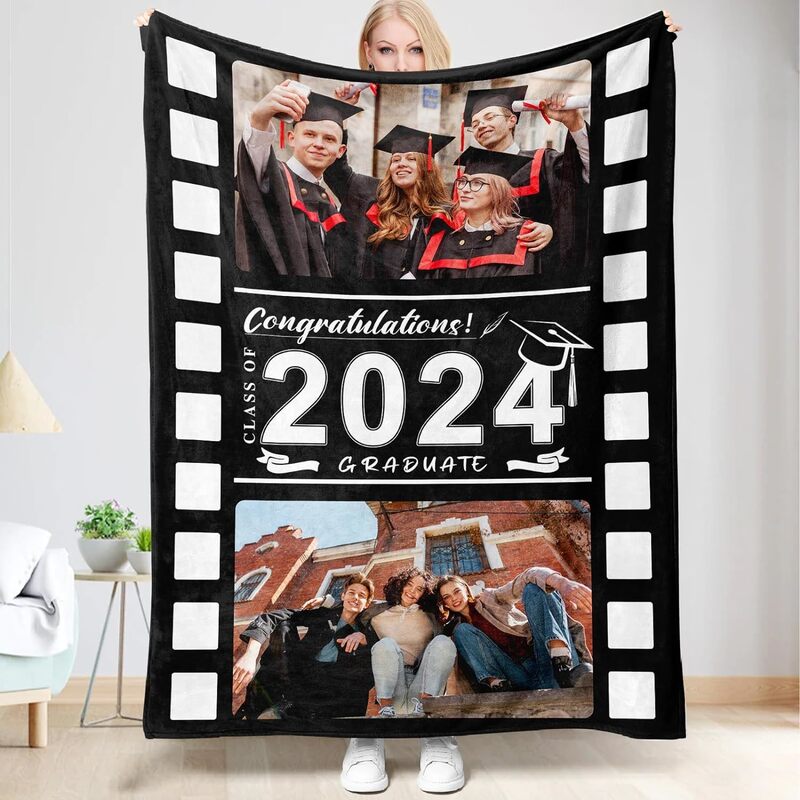 Customized Blanket with Pictures 2024 Personalized Blanket with Photos and Throwing Graduation Gifts as Graduation Decoration