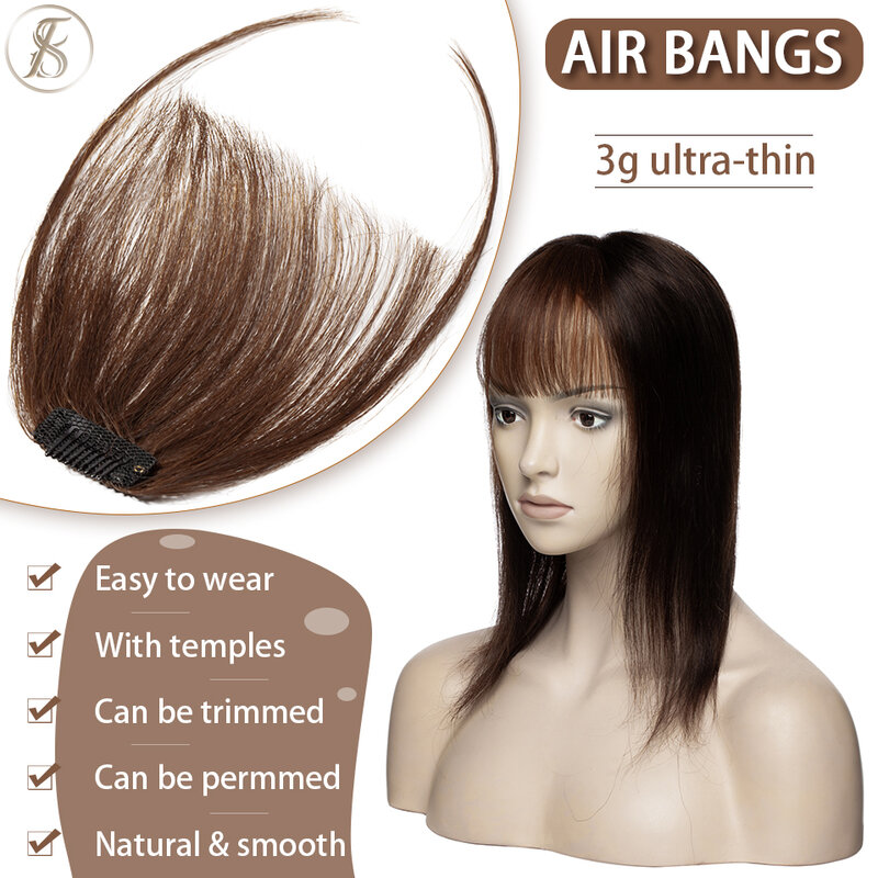 TESS-flequillo de aire para mujer, extensión de cabello humano, flequillo de pelo Natural, accesorios de postizo Invisible fino, Clip en flecos, 3g