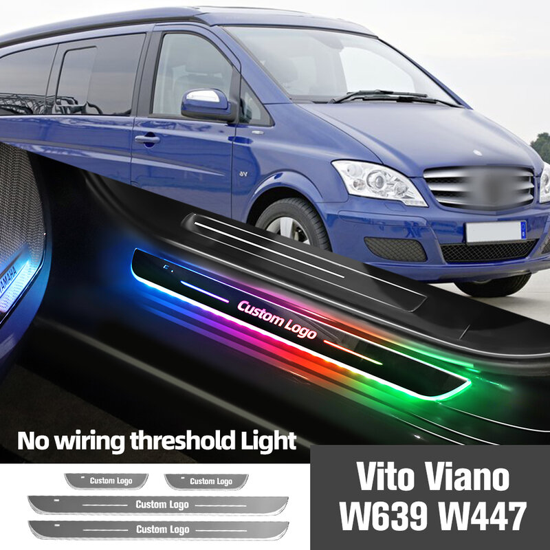 สำหรับ Mercedes Benz VIO Viano ไฟธรณีประตูรถยนต์ W447คลาส V ปรับแต่งโลโก้ได้ไฟ LED ต้อนรับธรณีประตูอุปกรณ์เสริม