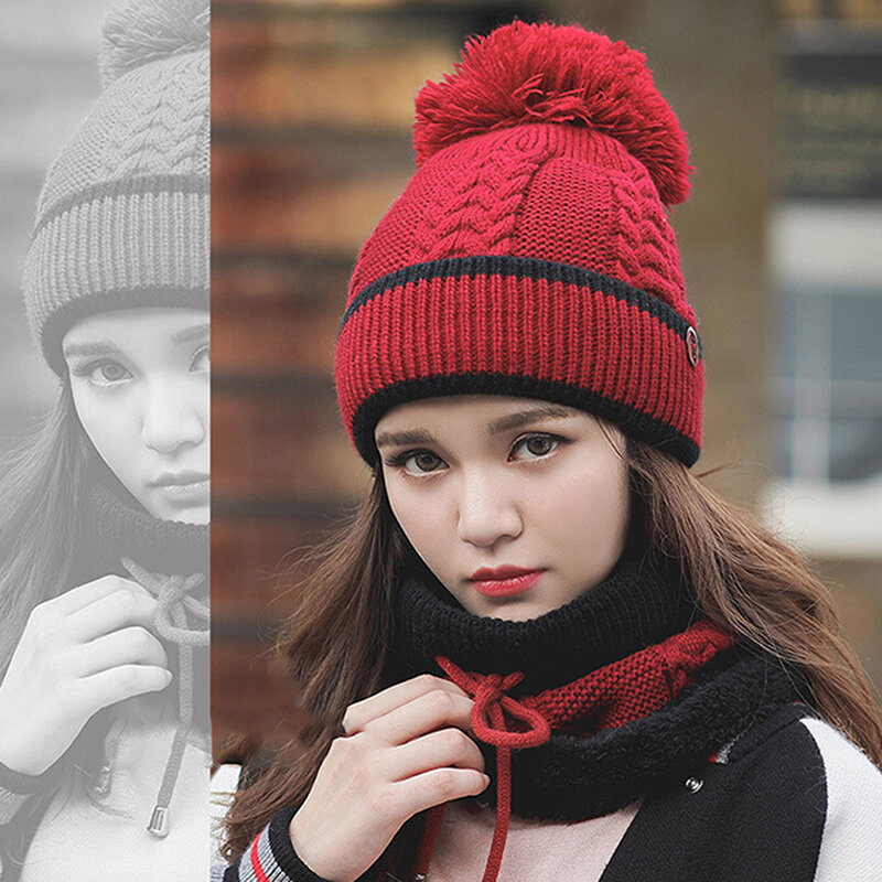 New Fashion Autumn Winter Women's Hat Caps Knitted Warm Scarf Windproof Multi Functional Hat Scarf Set clothing accessories suit