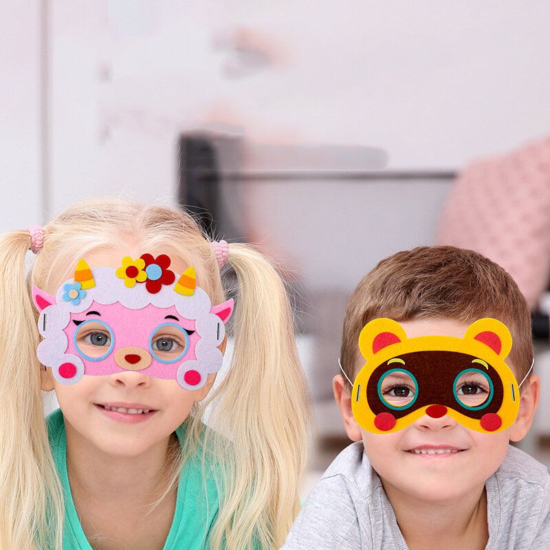 3Pcs Cartoon Tier Maske Handgemachte Eltern-kind-Interaktive Spielzeug DIY Kunst Handwerk Kindergarten Leistung Prop Kinder Geschenk