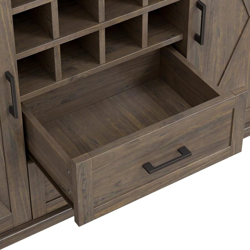 Cbinet-armario de Bar de café marrón ahumado con estantes para vino, aparador de Buffet de 54 "con puertas para cocina, comedor, pasillo