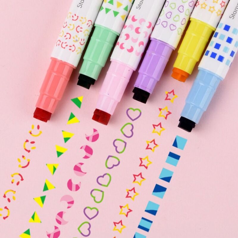 여러 가지 모양 곡선 마커 펜, 꽃 모양 더블 헤드 변색 형광 펜, 지울 수 있는 미술 드로잉 도구, 미술 문구
