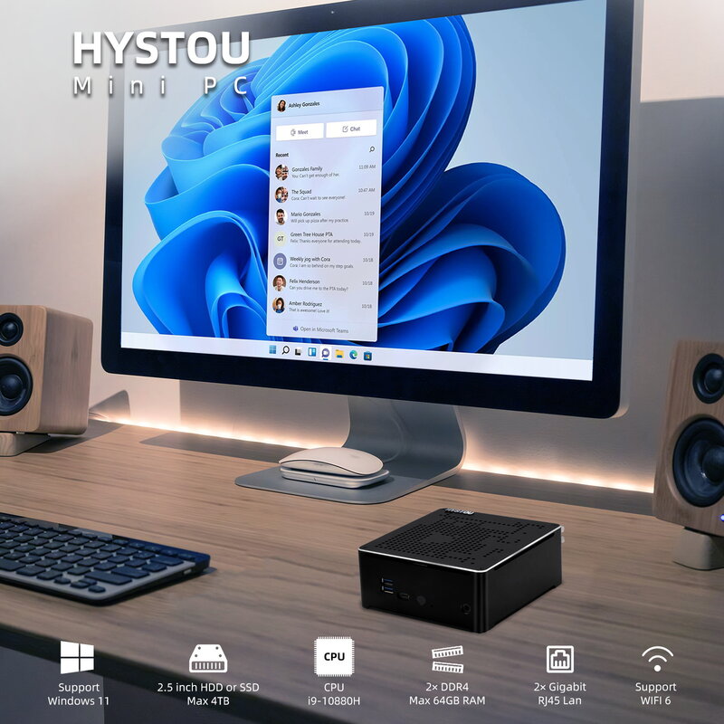 HYSTOU-Mini PC Gaming com Windows 10 e 11 Processador, Intel Nuc CPU 10th, I9 9980HK, Office e Home Gaming