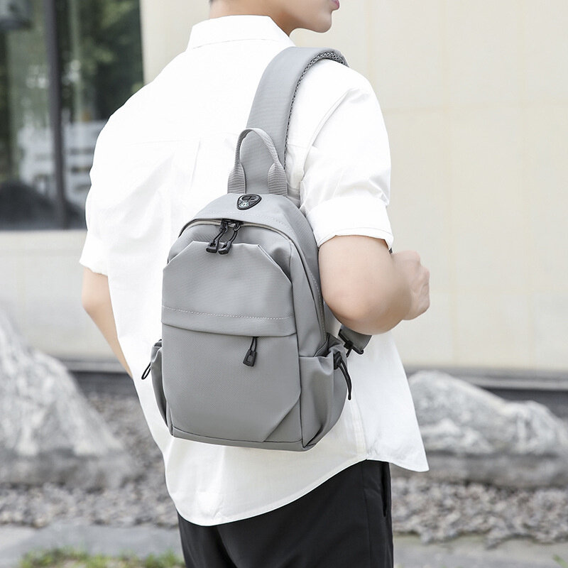 New Men's Chest Bag Urban Simple PU Leather Film Single Shoulder Crossbody Multi Functional Casual Messenger Cycling