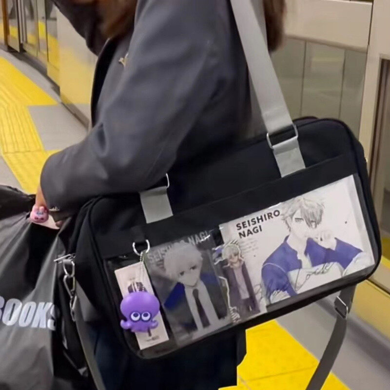 Y2k tas selempang Kawaytot Anime, tas kurir kapasitas tinggi lembut, tas Tote gaya kuliah Anime Harajuku Jepang 2024