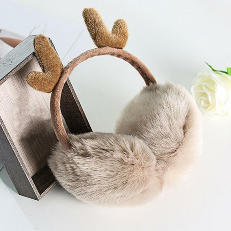 Faux Rabbit Fur Deer Antler Soft Plush Ear Warmer Winter Warm Earmuffs for Women Non-slip Ear Protection Comfortable Ear Warmer