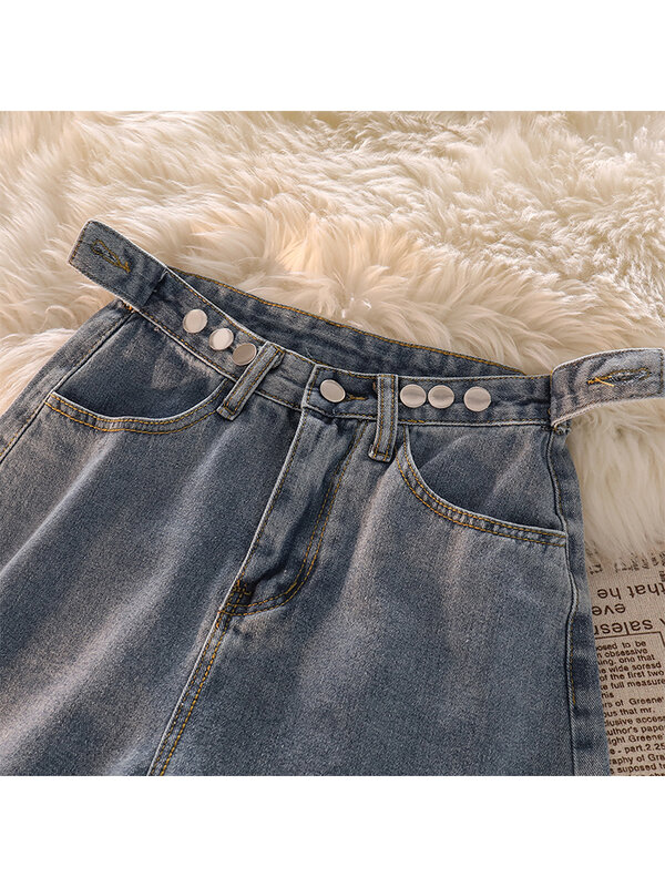 Vintage Women's Blue Denim Shorts Summer High Waist Wide Knee Length Shorts Harajuku Korean Style Casual Loose Jeans Short Pants