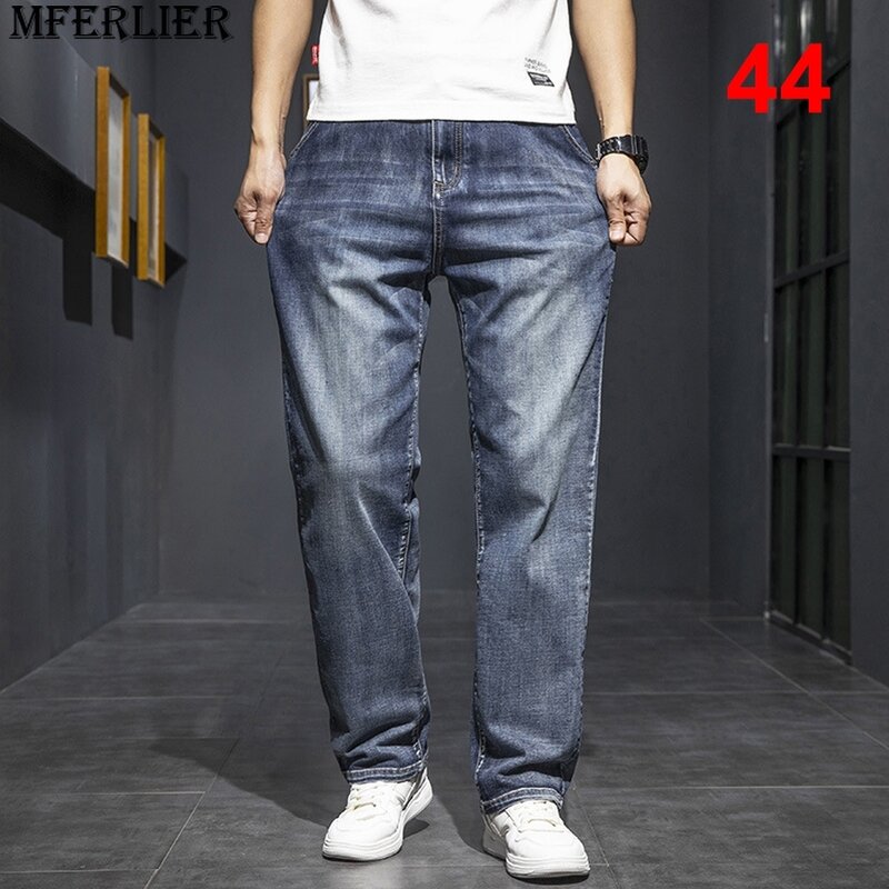 Jeans jeans casual masculino, calça reta masculina, plus size, na moda, monocromática, tamanho grande, 44