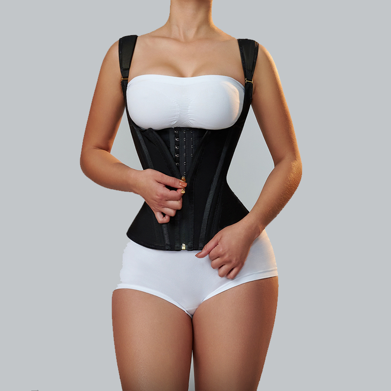 Fajas Colombianas Women Double Compression Waist Trainer Corset with Bone Adjustable Zipper and Hook-eyes Flat Belly Body Shaper