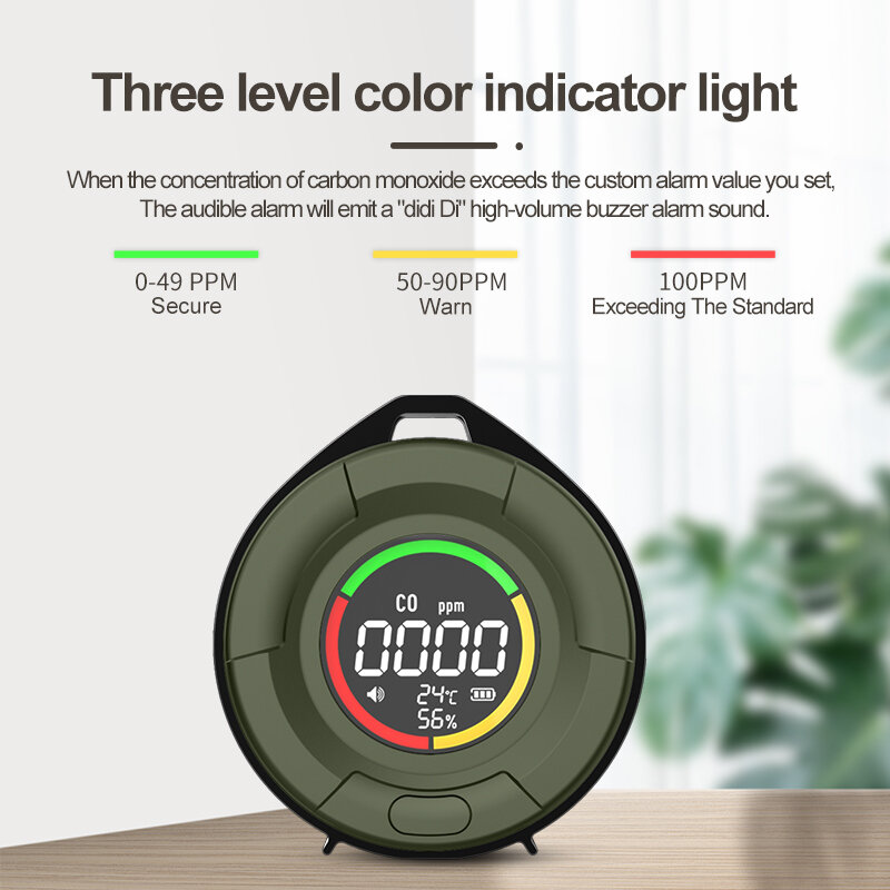 Mini Detector de Monóxido de Carbono para Interior e Viagens, Monitor Portátil de Qualidade do Ar CO, Tela LED HD